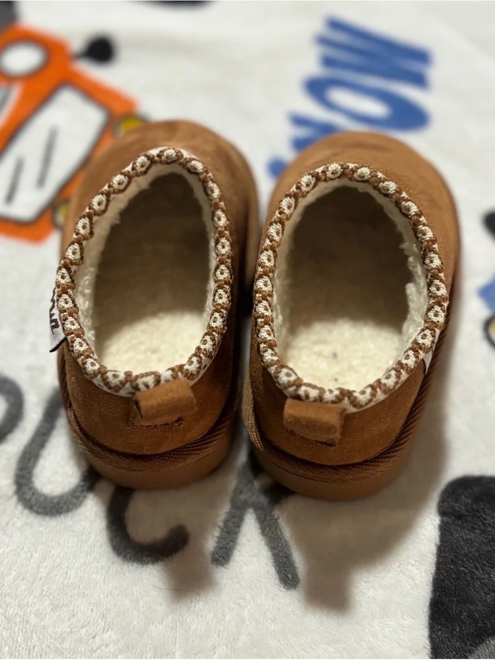 PAWZ Kids Tan Slip-On Fleece-Lined Slippers